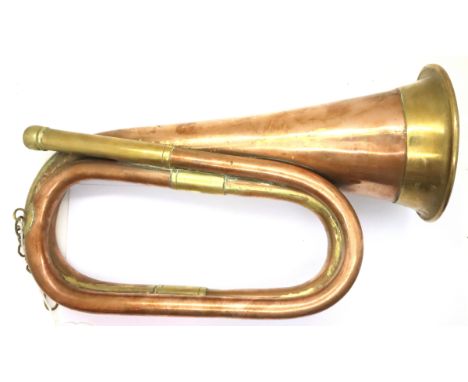 German Third Reich etched copper and brass Hitler Youth bugle. P&amp;P Group 2 (£18+VAT for the first lot and £3+VAT for subs