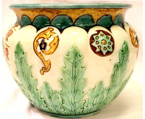 Carlo Manzione for Della Robbia, a substantial ceramic planter with relief decoration, H: 25 cm. P&amp;P Group 3 (£25+VAT for