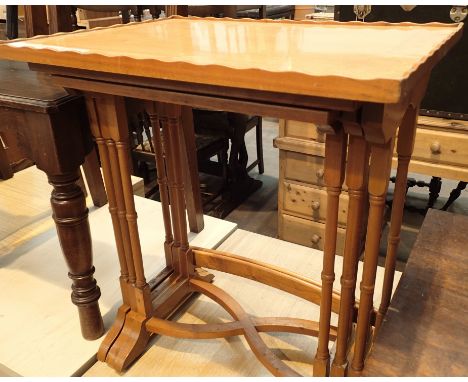 A good quality modern light oak nest of three tables. Not available for in-house P&amp;P, contact Paul O'Hea at Mailboxes on 