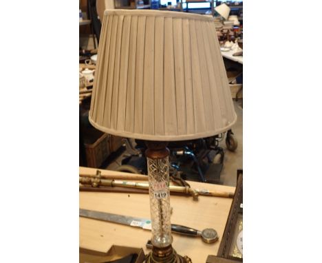 An ornate glass stemmed lamp with shade. Not available for in-house P&amp;P, contact Paul O'Hea at Mailboxes on 01925 659133
