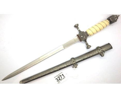 Imperial German Naval officer's 1901 pattern replica dagger with open crown pommel, wire wrapped grip and hammered steel scab