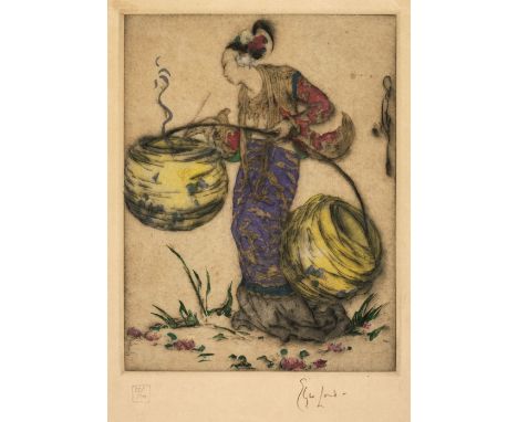 * Lord (Elyse Ashe, 1900-1971). Lighting Lanterns, etching printed in colours on pale cream thin japan paper, from the publis