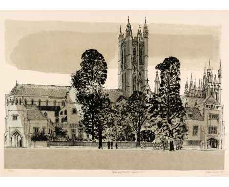* Tavener (Robert, 1920-2004). Canterbury Cathedral from Green Court, colour lithograph on thick wove paper, signed in pencil