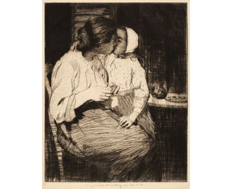 * Lee Hankey (William, 1859-1962). The Kiss, 1917-1918, drypoint, a fine, rich impression printing with burr, on wove paper, 