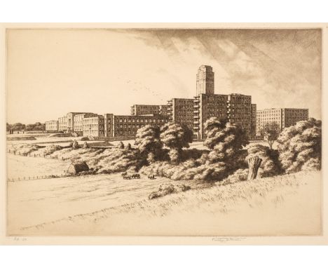 * Anderson (Stanley, 1884-1966). Birmingham Hospitals Centre, 1938, copper line engraving on cream wove paper, signed in penc