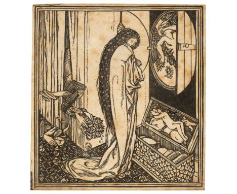 * Ricketts (Charles, 1866-1931). Psyche in the House, 1901, proof wood engraving, showing work on the block subsequent to the