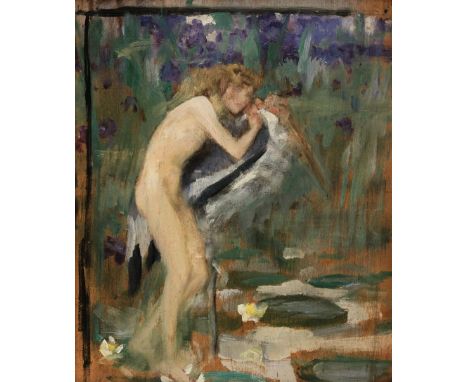 * Shannon (James Jebusa, 1862-1923). Water Nymph, oil sketch on panel, with faint pencil squaring, depicting a young girl sta
