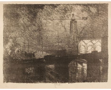 * Pannell (Joseph, 1857-1926). Ships at Night, Changing Shifts, 1916, lithograph on watermarked Ingres laid paper, a proof as