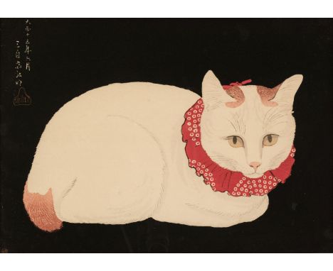 * Takahashi (Sh?tei, 1871-1945). Tama [the White Cat], 1924, woodcut in colours, seal name Sh?tei, signed Hiroaki, published 
