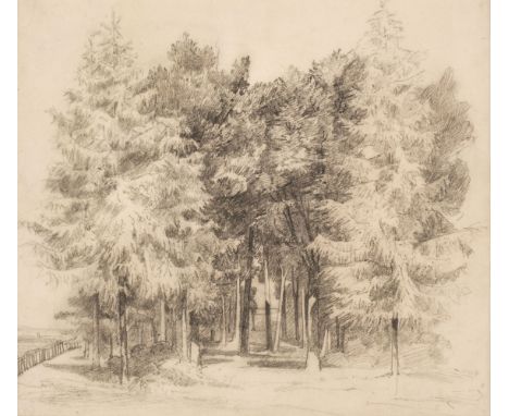* Cotman (John Sell, 1782-1842). Study of a Clump of Trees, 19th century, graphite on wove paper, paper with collector's stam