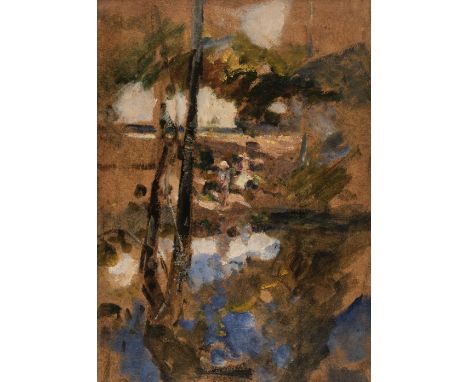 * Shannon (James Jebusa, 1862-1923). A Summer's Day by the Pool, oil on panel, depicting two figures sitting by a body of wat