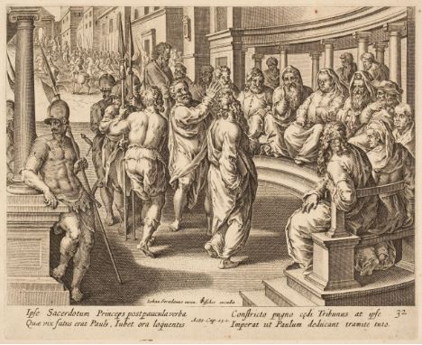 * Straet (Jan van der, 1523-1605). The Jailer about to kill himself, converted by Saint Paul, & Saint Paul before the High Pr