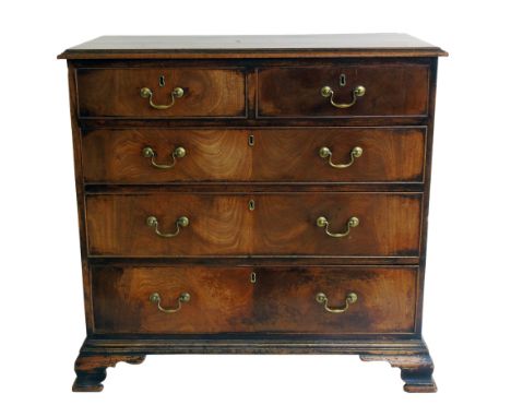 George III mahogany chest of two short and three long drawers graduated drawers, rectangular top with ogee mould, original br