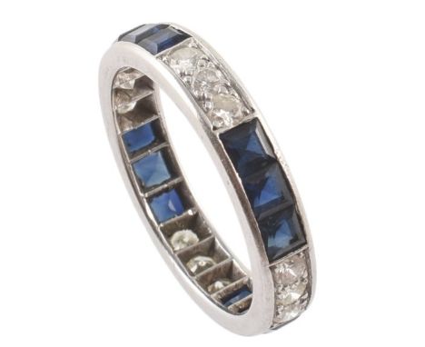 Sapphire and diamond 18ct white gold eternity ring ,12 round brilliant cut diamonds weighing a total of approx. 0.75ct and 12