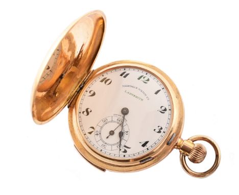 18ct gold minute repeater full Hunter pocket watch , marked to dial Meridian Watch Co Ladysmith, crown winding steel movement