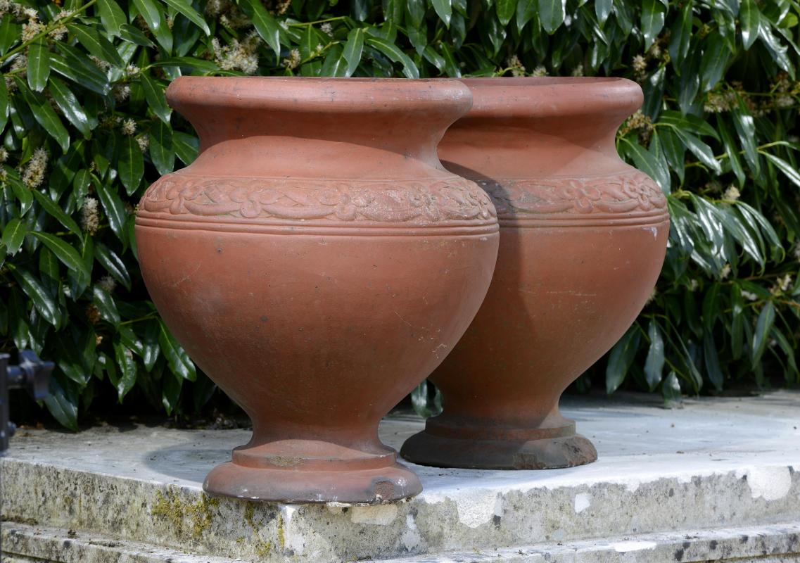 Garden UrnA pair of terracotta urns circa 1910 one stamped Hathern