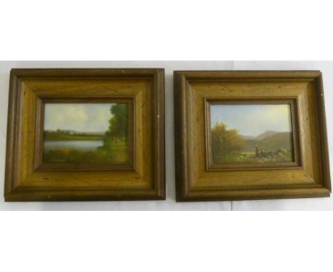 R. Witchard a pair of oils on panel of country landscapes, signed bottom left - 12 x 17cm