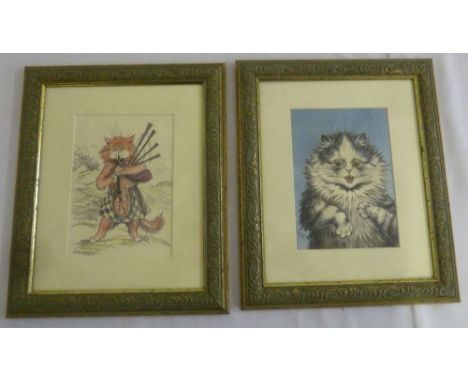 Louis William Wain two coloured etchings of cats - 16.5 x 12cm