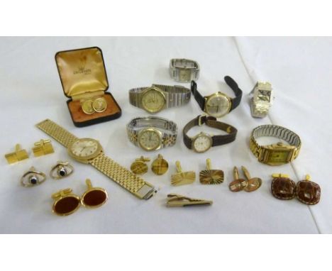 A quantity of costume jewellery to include wristwatches and cufflinks