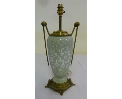 A French Pate sur pate table lamp with gilt metal mounts