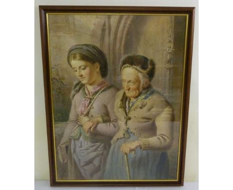 C. Goebel watercolour of two ladies - 74 x 55.5cm