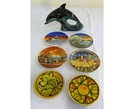 Poole Pottery Dolphin and six Poole Pottery plates