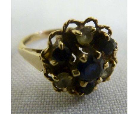 9ct gold ring set with blue and white stones