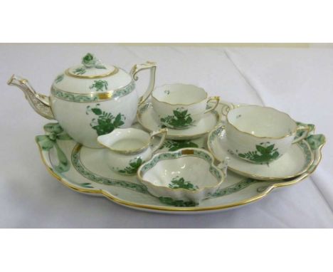 Herend tea for two set to include tray, teapot, cups, saucers, milk jug and sugar bowl