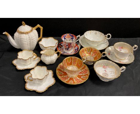 19th century and later English porcelain including; Ridgway tea cup and saucer, conforming cup,c.1840, red and gilt Davenport