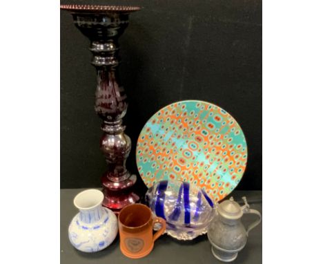 Boxes &amp; Objects - a Bohemian style ruby glass jardinere stand,  large egg, Chinese under glazed blue and white hand paint