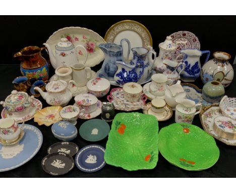Ceramics - Spode ‘Trapnell Sprays’ tea pot, Hammersley tea pot, Royal Albert ‘Serenity’ tea pot, Noritake coffee can and sauc