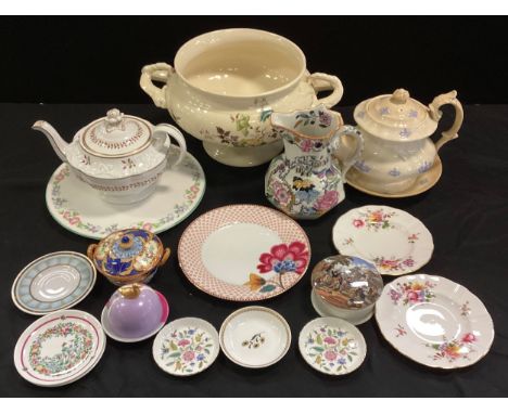 Ceramics - Large Masons Formosa tureen, hand painted teapot possible Spode, a pair of Royal Crown Derby ‘ Derby Posie’ tea pl