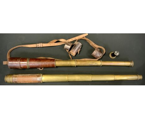 A WW1 four draw telescope, R and J.Beck Ltd, London, no. 6041, with interchangeable optic, leather cased, 77cm long; other. 