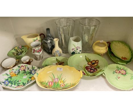 Mid century ceramics - Moorcroft geranium vase, Carltonware bowls, jug, leaf dishes etc assorted patterns inc Foxglove, Crocu