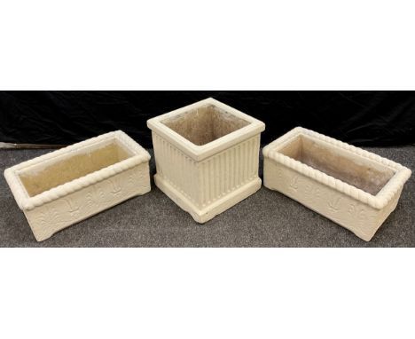 Garden statuary - a square reconstituted stone planter, in the classical style with fluted sides, 35cm high x 35cm x 35cm;  a