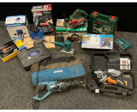 Tools - Woodworking - an Erbauer 1100W reciprocating saw, model number ERB373RSP;  Worx electric circular saw, model no. WX42