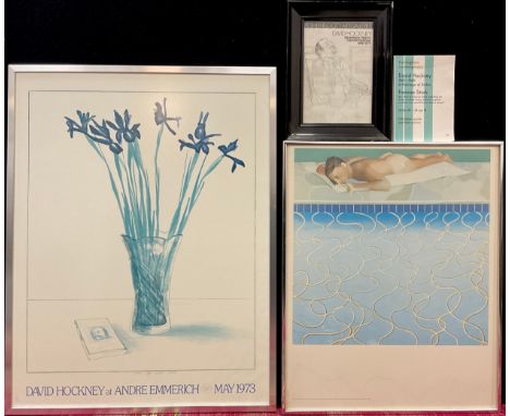 David Hockney (bn. 1937), 1973 Exhibition Poster, ‘Irises’, ‘David Hockney at Andre Emmerich, May 1973, lithograph, 83cm x 64