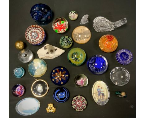 A collection of glass paperweights including Medina, Waterford crystal, Caithness and millefiori; etc (27) 