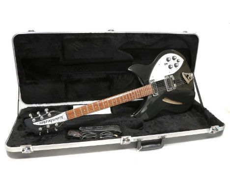 Rickenbacker 330 Jetglo Electric Guitar hollow body, black body, white scratchplate, two pickups, five control dials, three w