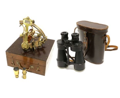 Heath & Co Sextant  6 1/2" radius with Vernier scale, in mahogany case; together with a pair of Ross 7x50 Steplux binoculars 