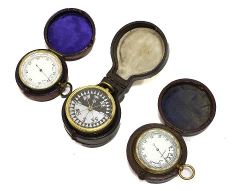 Pocket Barometers (i) G Saunders with compass verso (ii) Compensated, no makers mark (iii) No makers mark (3)