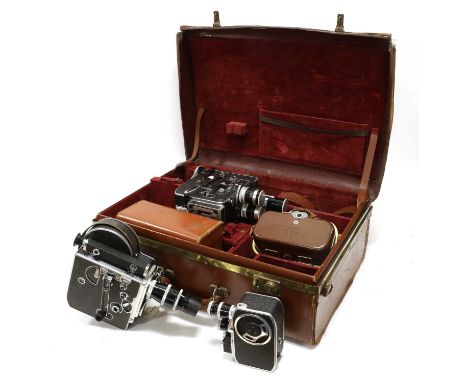 Paillard  Bolex H8 Reflex Camera with Kern lenses: f1.4 36mm, f1.3 12.5mm and f1.6 55mm; a similar Paillard-Bolex camera with