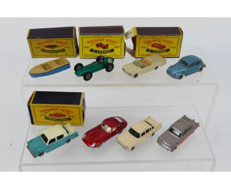 Matchbox - 4 x boxed and 4 x unboxed models including Vauxhall Cresta # 22, Ford Zodiac in pink and orange with windows # 33,