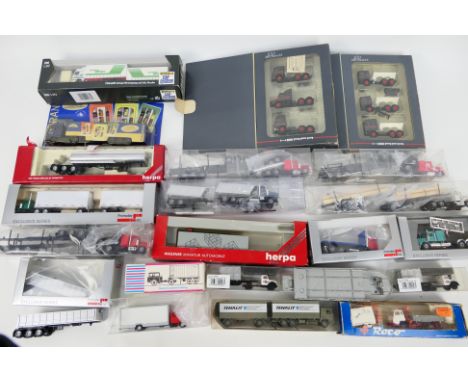Faller - Roco - Herpa - Promotex - A large boxed / carded collection of HO scale plastic track side / model commercial vehicl