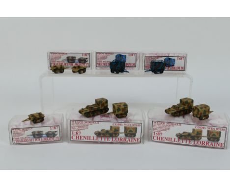 Wespe Models - Six track side military resin model vehicles by Wespe Models in 1:87 scale. Lot consists of #WES87035 Chenilet