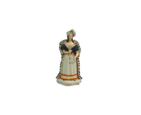 A Staffordshire portrait figure of Mrs Siddons in the role of Lady MacBeth Standing on a gilt lined base Circa 1850   size 20