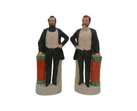 A pair of Staffordshire portrait figures of Moody and Sankey, American Evangelists.  Both titled in raised gilt capitals Circ