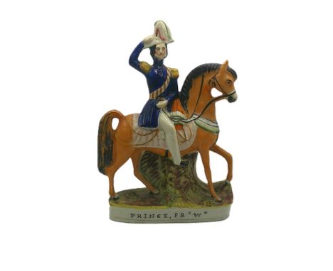 A Staffordshire portrait figure of Prince Fredrick III of Prussia on horseback. Titled Prince, FR ‘W’ Circa 1857       size 3
