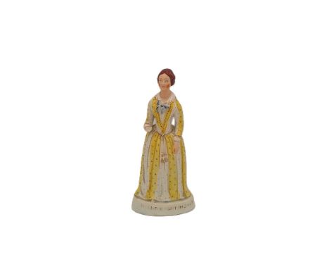 A Staffordshire portrait figure of Florence Nightingale. Titled in raised gilt capitals Circa 1855. Size 18cm high Condition.