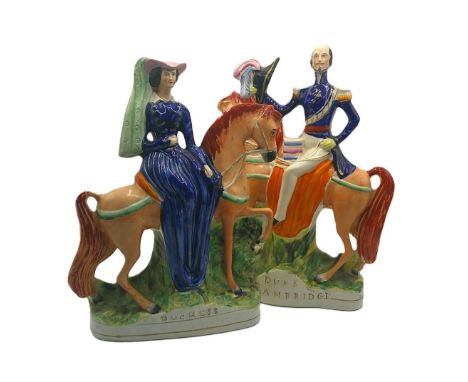 A Large pair of Staffordshire portrait figures of The Duke and Duchess of Cambridge on horseback Circa 1854 size 34cm & 35cm 